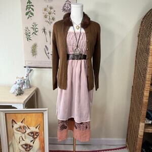 Fur Collar Ribbed Knit Cardigan Sweater Himekaji Dolly Fairy Forest Mori Kei S M